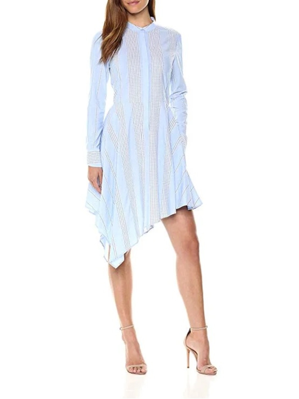 BCBG Light Blue Pinstripe Fit-and-Flare Shirt Dress